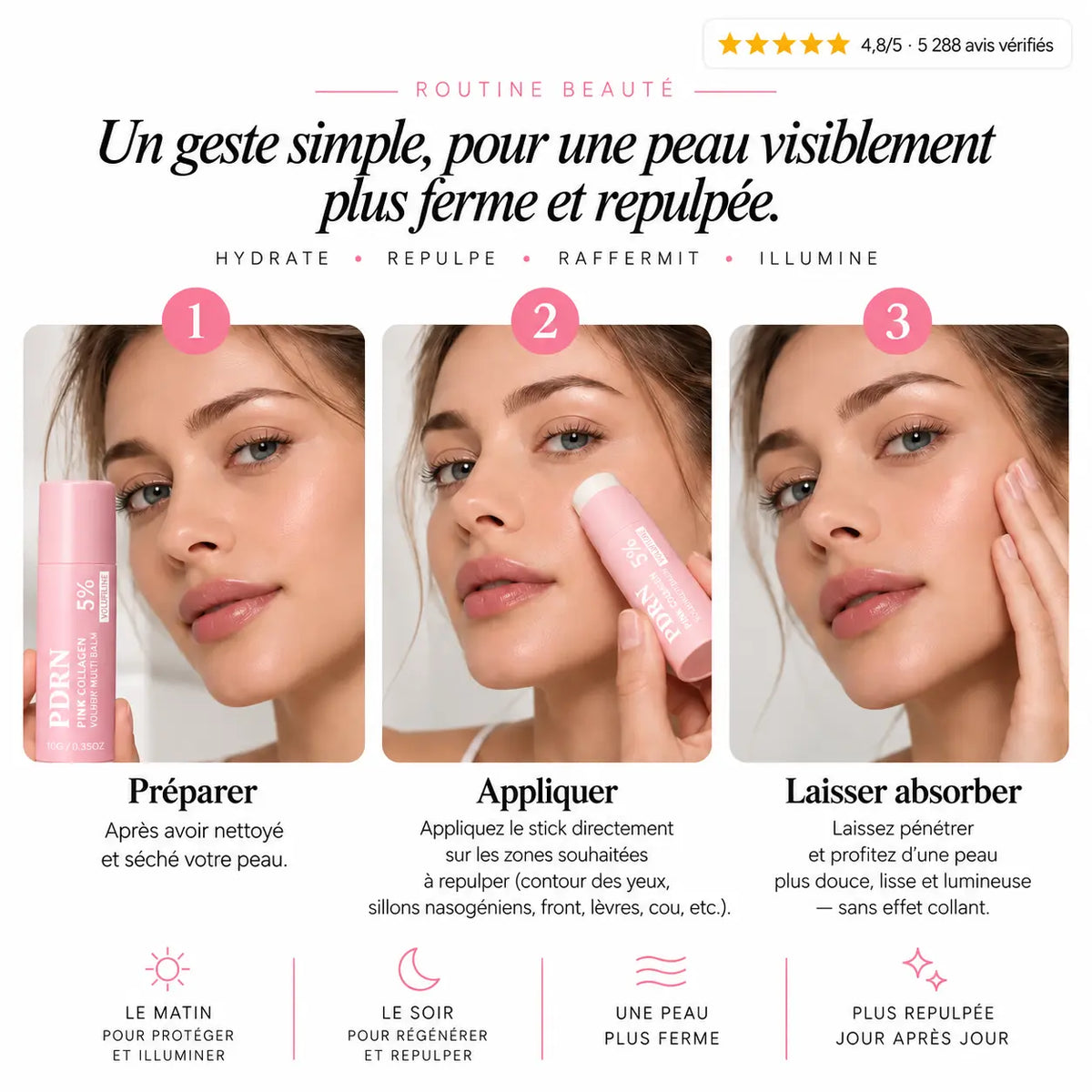 Stick PDRN Volufiline Bio-Collagène - baume anti-âge visage et corps K-Beauty